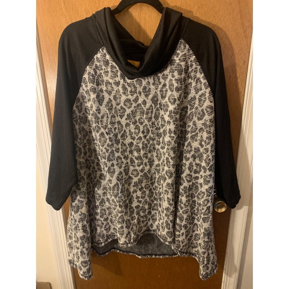 Ruby Rd. Scoop Neck Animal Print Knit Sweater Sparkly Womens Size 3X Black Busin
